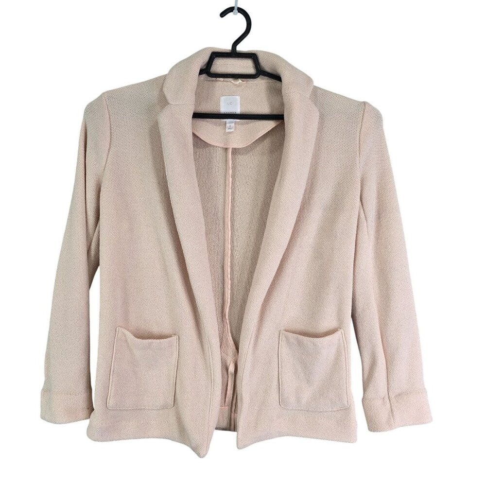 Womens Beige LC Lauren Conrad Open Front Blazer Jacket Polyester Blend Size S